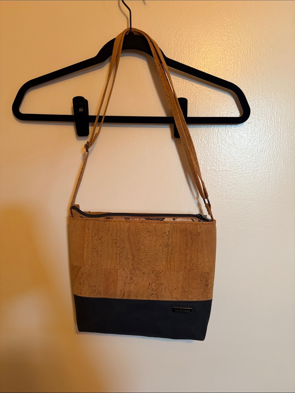 Cork & Black Two-Tone Crossbody Bag